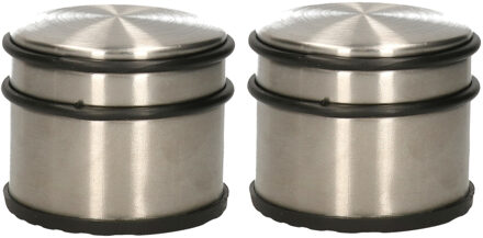 Benson 2x RVS deurstop rond D9 x H7 cm - Deurstoppers Zilverkleurig