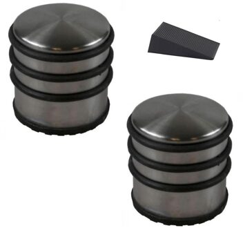 Benson 2x RVS deurstopper rond D9 x H7 cm + deurwig - Action products