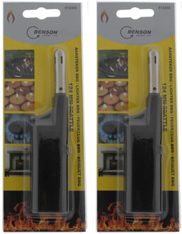 Benson 2x stuks gas/bbq/keuken aanstekers navulbaar 12 cm - Aansteker Multikleur