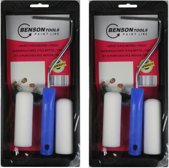 Benson 2x stuks lakroller/schuimroller schildersets 10 cm met verfbak en beugel - Verfrollers Multikleur