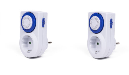 Benson 2x stuks programmeerbare tijdklok/tijdschakelaar voor binnen 24-uurs - tijdschakelaars Wit