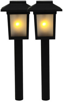 Benson 2x Tuinfakkel / tuinverlichting prikker op zonne-energie / tuinverlichting met vlameffect 48,5 cm - Prikspotjes Zwart