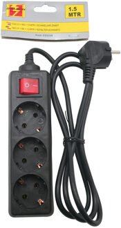 Benson 3x benson stekkerdoos - 3-voudig - zwart - 1,5 meter - randaarde en schakelaar