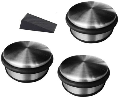 Benson 3x RVS deurstop rond 4,5 x 11 cm + deurwig - Deurstoppers Zilverkleurig