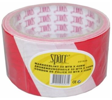 Benson 50 meter markeerlint / afzetlint wit met rood - Markeerlinten Multikleur