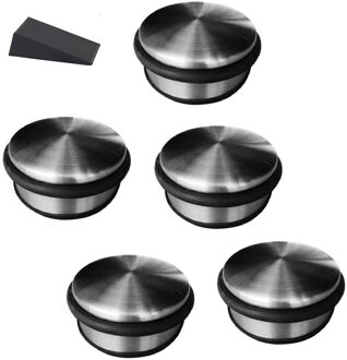 Benson 5x RVS deurstop rond 4,5 x 11 cm + deurwig - Deurstoppers Zilverkleurig