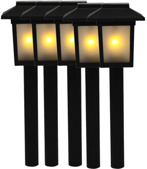 Benson 5x Tuinfakkel / tuinverlichting prikker op zonne-energie / tuinverlichting met vlameffect 48,5 cm - Prikspotjes Zwart