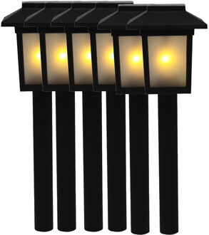 Benson 6x Tuinfakkel / tuinverlichting prikker op zonne-energie / tuinverlichting met vlameffect 48,5 cm - Prikspotjes Zwart