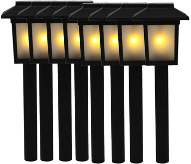 Benson 8x Tuinfakkel / tuinverlichting prikker op zonne-energie / tuinverlichting met vlameffect 48,5 cm - Prikspotjes Zwart