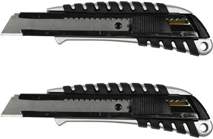 Benson Afbreekmes - 2x - snijmes - werkmes - 18 mm - zwart - anti-slip handvat - automatische vergrendeling