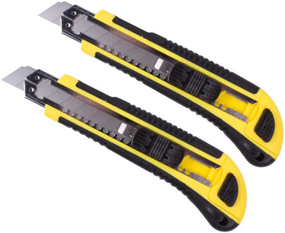 Benson Afbreekmes - 2x - werkmes - snijmes - 18 mm - staal - geel - incl. 3 reservemessen