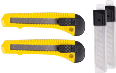 Benson Afbreekmes - 2x - werkmes - snijmes - 18 mm - staal - geel - incl. reservemessen
