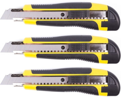 Benson Afbreekmes - 3x - profi - snijmes - werkmes - 18 mm - geel