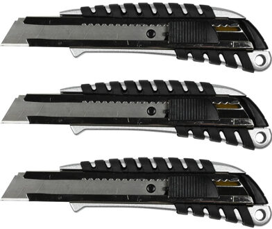 Benson Afbreekmes - 3x - snijmes - werkmes - 18 mm - zwart - anti-slip handvat - automatische vergrendeling