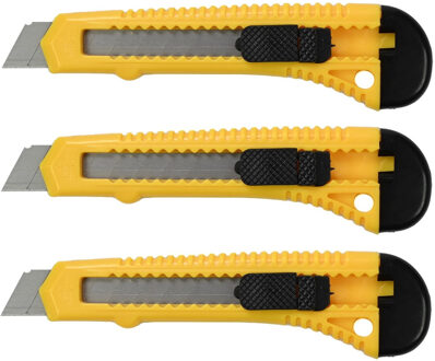 Benson Afbreekmes - 3x - werkmes - snijmes - 18 mm - staal - geel