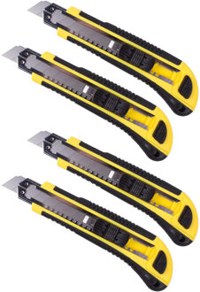 Benson Afbreekmes - 4x - werkmes - snijmes - 18 mm - staal - geel - incl. 3 reservemessen