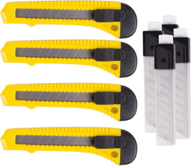 Benson Afbreekmes - 4x - werkmes - snijmes - 18 mm - staal - geel - incl. reservemessen