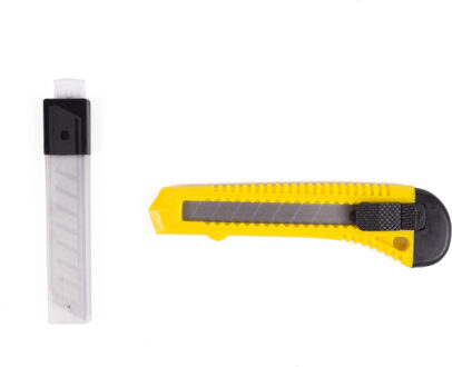 Benson Afbreekmes - werkmes - snijmes - 18 mm - staal - geel - incl. 10 reservemessen