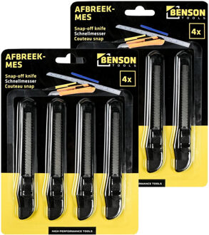 Benson Afbreekmessen - 8x stuks - zwart - breed - scherp mes