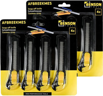Benson Afbreekmessen - 8x stuks - zwart/geel - breed - scherp mes