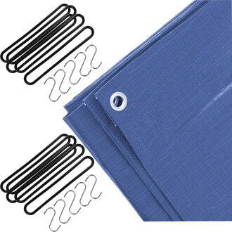 Benson Afdekzeil / dekzeil blauw 2 x 3 meter met 10x spanrubbers en S-haken