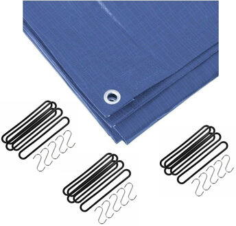 Benson Afdekzeil / dekzeil blauw 3 x 5 meter met 15x spanrubbers en S-haken