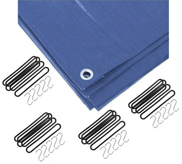 Benson Afdekzeil / dekzeil blauw 4 x 6 meter met 20x spanrubbers en S-haken - Afdekzeilen