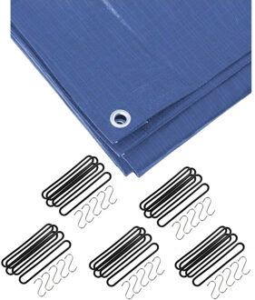 Benson Afdekzeil / dekzeil blauw 6 x 8 meter met 25x spanrubbers en S-haken