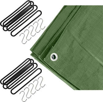 Benson Afdekzeil / dekzeil groen 2 x 3 meter met 10x spanrubbers en S-haken