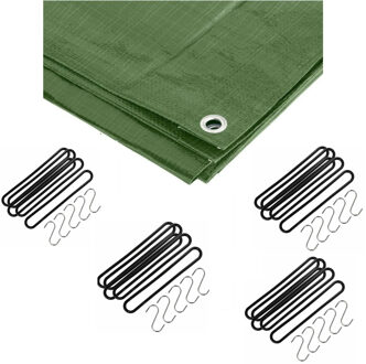 Benson Afdekzeil / dekzeil groen 4 x 6 meter met 20x spanrubbers en S-haken - Afdekzeilen