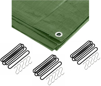 Benson Afdekzeil / dekzeil groen 6 x 10 meter met 30x spanrubbers en S-haken