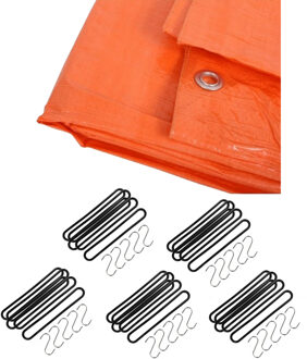 Benson Afdekzeil / dekzeil oranje 6 x 8 meter met 25x spanrubbers en S-haken - Afdekzeilen