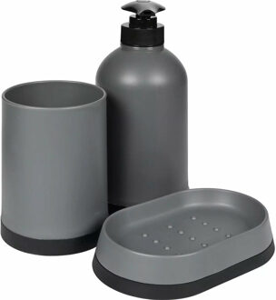 Benson Badkamerset - 3-delig - grijs - zeeppompje - tandenborstelbeker - kunststof