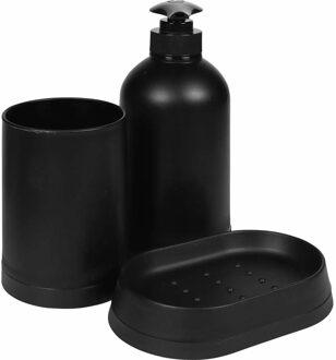 Benson Badkamerset - 3-delig - zwart - zeeppompje - tandenborstelbeker - kunststof