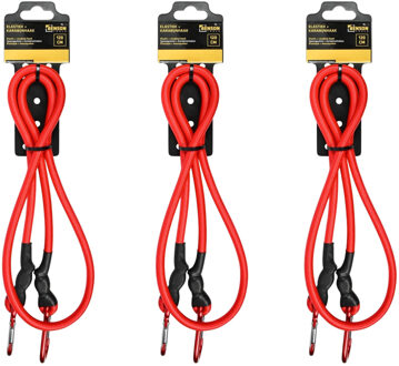 Benson Bagage elastiek met karabijnhaak - 3x - 120 cm - rood - spin - bevestigingselastiek voor transport