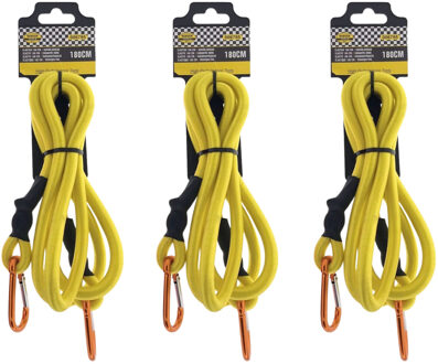 Benson Bagage elastiek met karabijnhaak - 3x - 180 cm - geel - spin - bevestigingselastiek voor transport