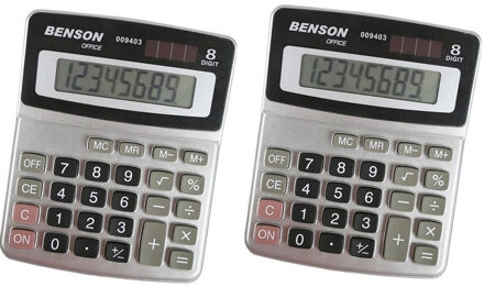 Benson Basic bureau rekenmachine - Set van 2x stuks - voor kantoor of school - calculator - solar