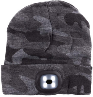 Benson beanie wintermuts met led lamp damesmutsen / herenmutsen - camouflage grijs One size