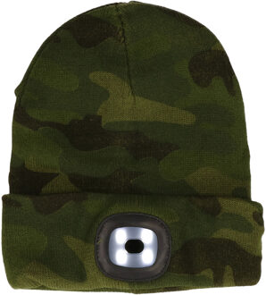 Benson beanie wintermuts met led lamp damesmutsen / herenmutsen - camouflage groen One size