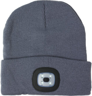 Benson beanie wintermuts met led lamp damesmutsen / herenmutsen - grijs One size
