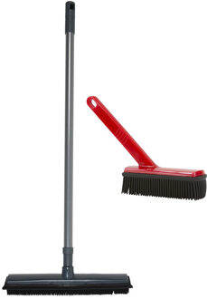 Benson Bezem en borstel set - Rubber - Rood/Grijs - schoonmaakset