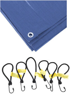 Benson Blauw afdekzeil / dekzeil 3 x 5 meter met 24x spanners haakjes
