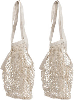 Benson Boodschappennetje - 2x - katoen - boodschappentas - compact en rekbaar - 37 cm
