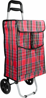 Benson Boodschappentrolley - rood/ruit - 92 x 34 x 27 cm - 40 liter