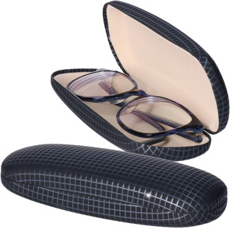 Benson Brillenkoker - 2x - blauw/zilver print - magnetische sluiting - fluwelen - binnen voering