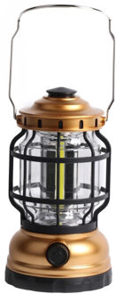 Benson Camping/kampeer lamp - LED licht - kunststof - goud - 13 cm - met ophanghaak