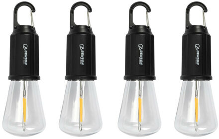 Benson Campinglamp - 4x - zwart - kunststof - 5.4 x 17.5 cm - lantaarn - oplaadbaar met karabijnhaak