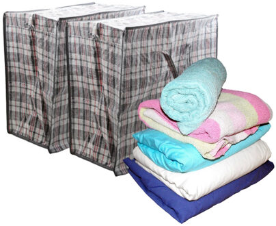 Benson Dekens en kussens Opbergtas - 2x - 82 liter - jumbo formaat - zwart geruit - 55 x 30 x 50 cm