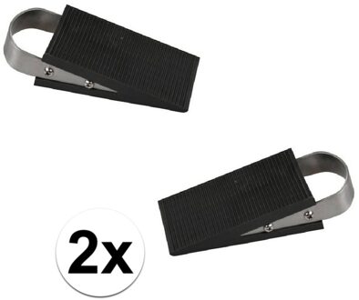 Benson Deurstopper/wig - 2x - rubber/RVS - 13 x 5 x 3 cm - deurklem - antislip onderkant