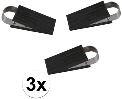 Benson Deurstopper/wig - 3x - rubber/RVS - 13 x 5 x 3 cm - deurklem - antislip onderkant
